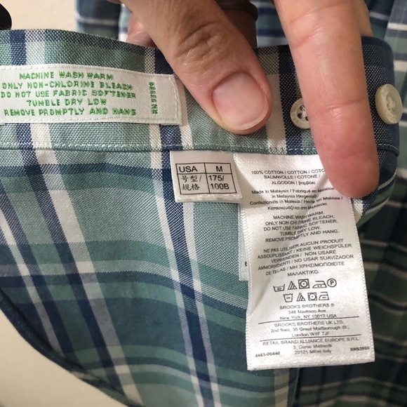 Brooks Brothers Milano Button Down Supima Cotton Plaid Blue Green Shirt Medium - Picture 5 of 6